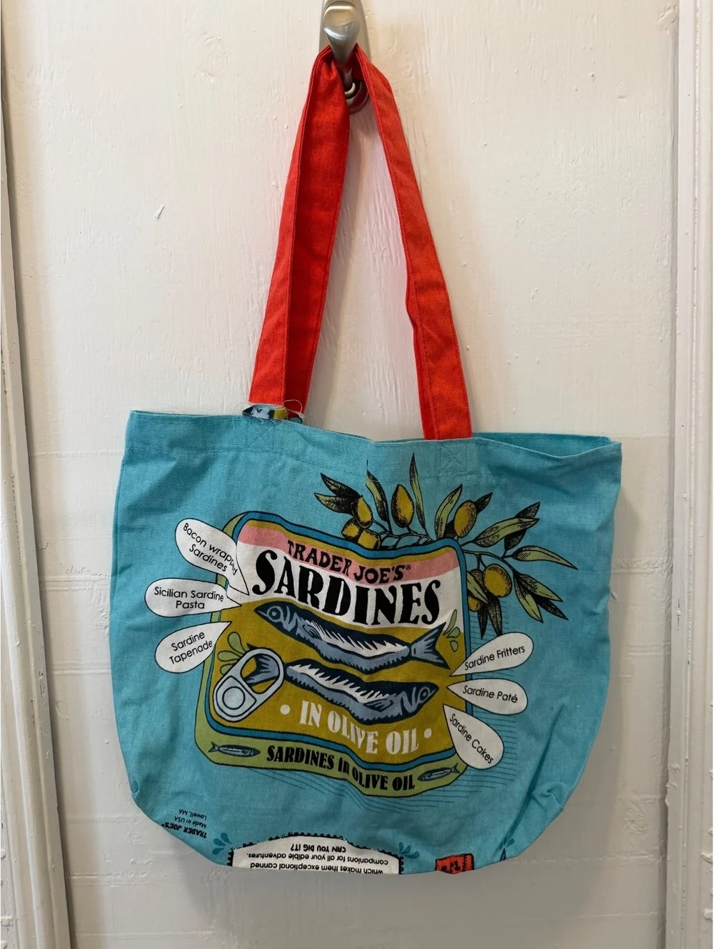 Vintage Trader Joe's Sardine Bag Tote Cotton Made in USA